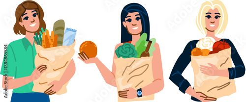 tote grocery bags woman vector