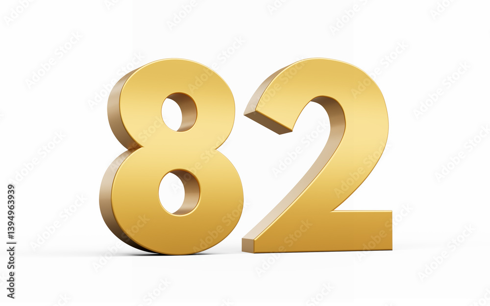 3D Golden number 82 Eighty two isolated on white background, 3d illustration 3D Golden number 82 Eighty two isolated on white background, 3d illustration