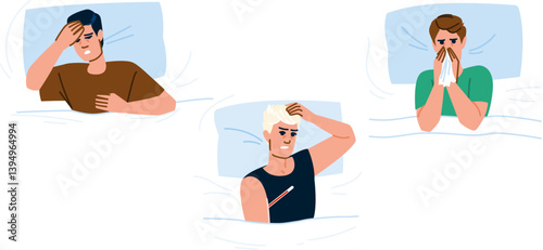 fatigue sick man bed vector