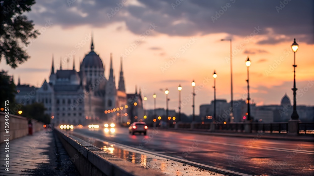 Obraz premium blur background city abstract with sunset