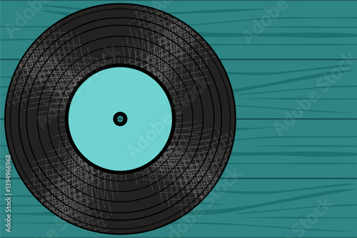 Background with vinyl disk retro vintage object music song disco old fashion style wooden background	
