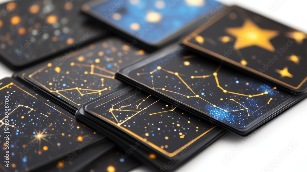 A collection of stunning star maps showcasing various constellations and celestial designs. Each card reveals the beauty of the night sky. Generative AI