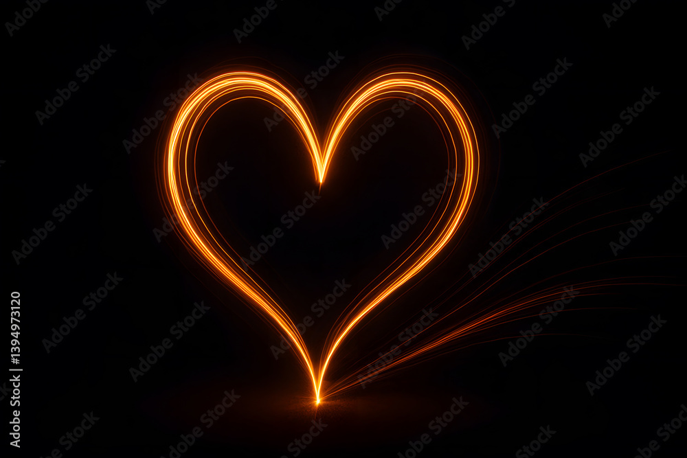 Heart-shaped light trail glowing in the dark, symbol of love and passion in an abstract artistic style, Valentine's Day Heart-shaped light trail glowing in the dark, symbol of love and passion in an abstract artistic style, Valentine's Day