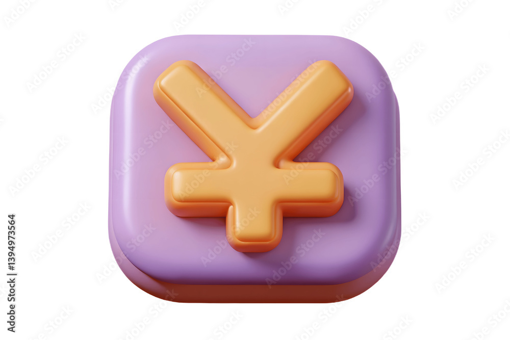 Obraz premium A playful, pastel Yen symbol, a cheerful money icon design in soft purple and orange tones.