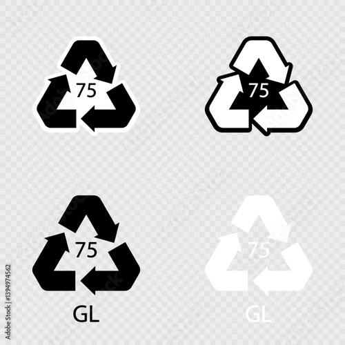 Low Lead Glass. Glass recycling code 75 GL set.
