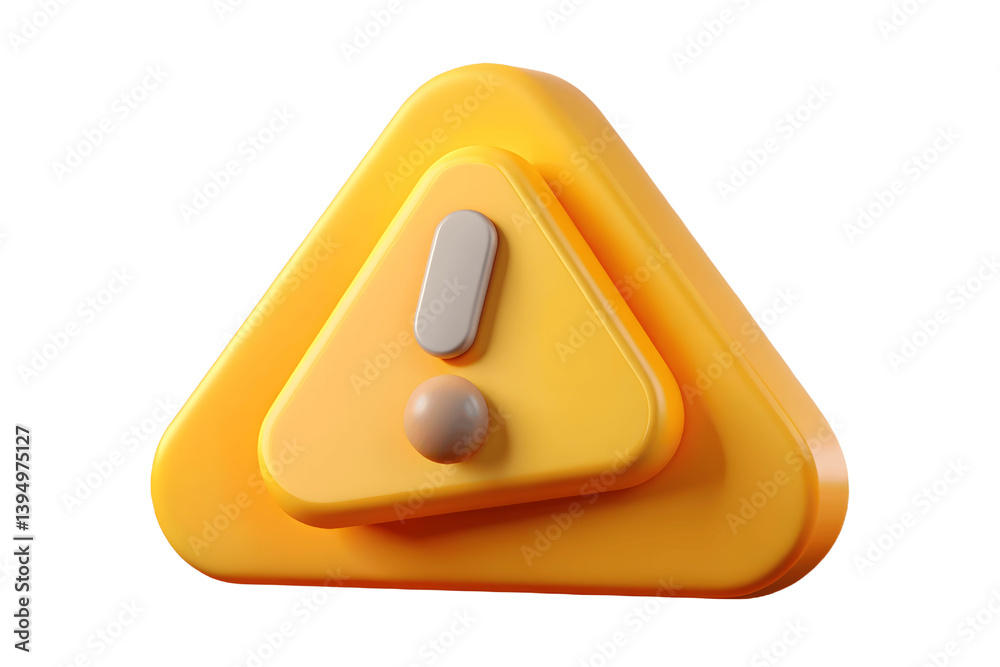 A playful yellow triangular alert sign, a friendly warning in a 3D design with soft, rounded edges. A playful yellow triangular alert sign, a friendly warning in a 3D design with soft, rounded edges.