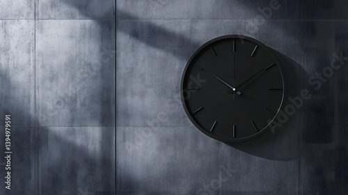 Wallpaper Mural Silent Moments: A minimalist clock casts a striking shadow on a textured wall. This evocative image captures the timelessness of a moment. Torontodigital.ca