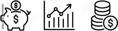 growth, taxes, icons sets of business. taxes, dollar, 