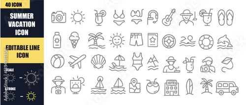 Summer Vacation Icon Set – Travel, Beach, and Holiday Vector Design