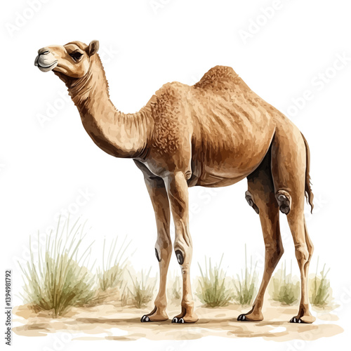 Camel, watercolor illustration, isolated on a white background.

