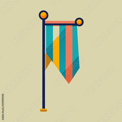 A flag attached to a tall pole, fluttering in the wind