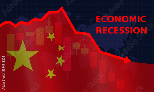 china economic recession graph down financial  crisis concept vector illuistration 