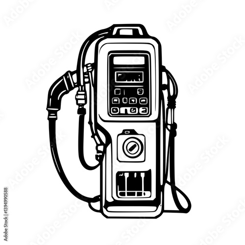 Fuel Pump Illustration in Black and White Style  