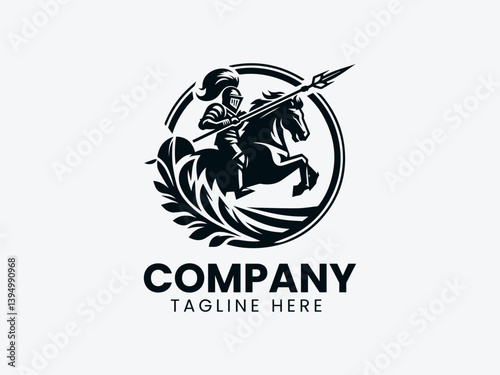 Knight Charging Horse Lance Attack Vector Logo, Warrior Knight Horse Attack Logo, Charging Knight Horse Spear Logo