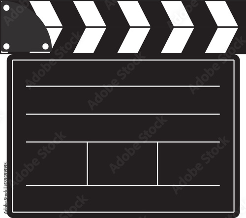 Film production, movie reel sign board, film production board isolated on white background. Background image, poster, postcard, vector illustration.