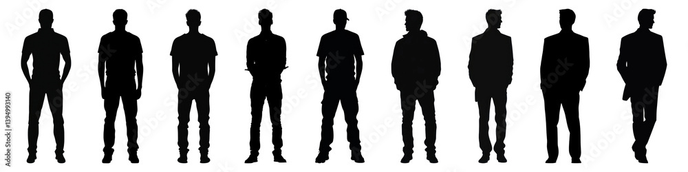 PNG Silhouettes of standing men, element set on transparent background