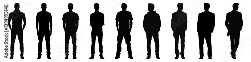 Obraz na płótnie PNG Silhouettes of standing men, element set on transparent background w salonie