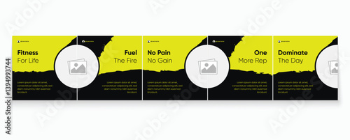 Gym Social Media Banner Template. Fitness Carousel Template Design. Instagram Carousel Template, Sports carousel template for social media.