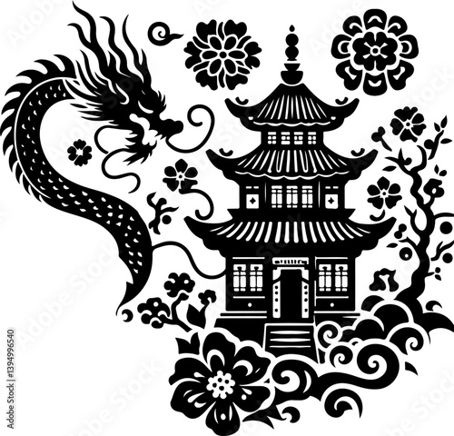 sketch vector illustration design image icon logo symbol scenery temple sacred ethnic traditional chinese  