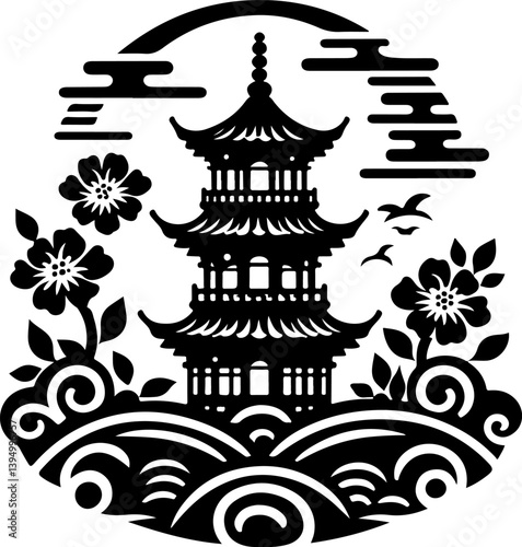 sketch vector illustration design image icon logo symbol scenery temple sacred ethnic traditional chinese  