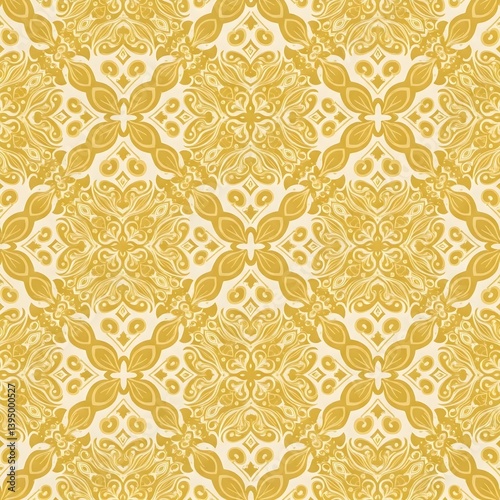 Seamless traditional fabric pattern with intricate timeless designs.