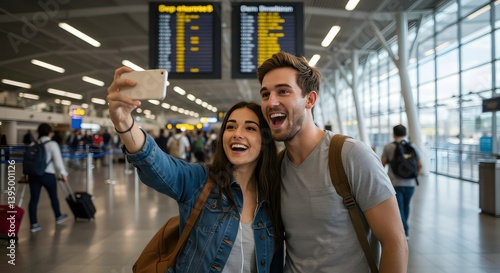 Couple selfie with airport departure.