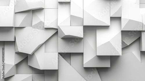 Abstract White Geometric Wall with Textured Surface and Modern Design