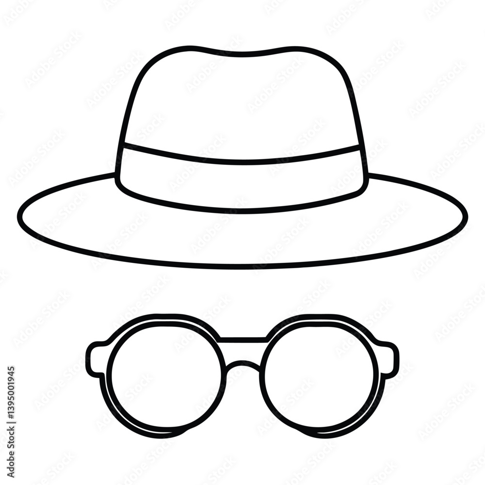 Hat and sunglasses on white background