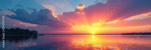 Evening sky with wispy clouds and sunset on the Volga, calm, sunrise, cloud