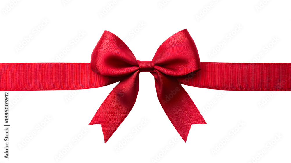 Elegant Red Ribbon Bow Tied Perfectly on Clean White Background - 3D Render Elegant Red Ribbon Bow Tied Perfectly on Clean White Background - 3D Render