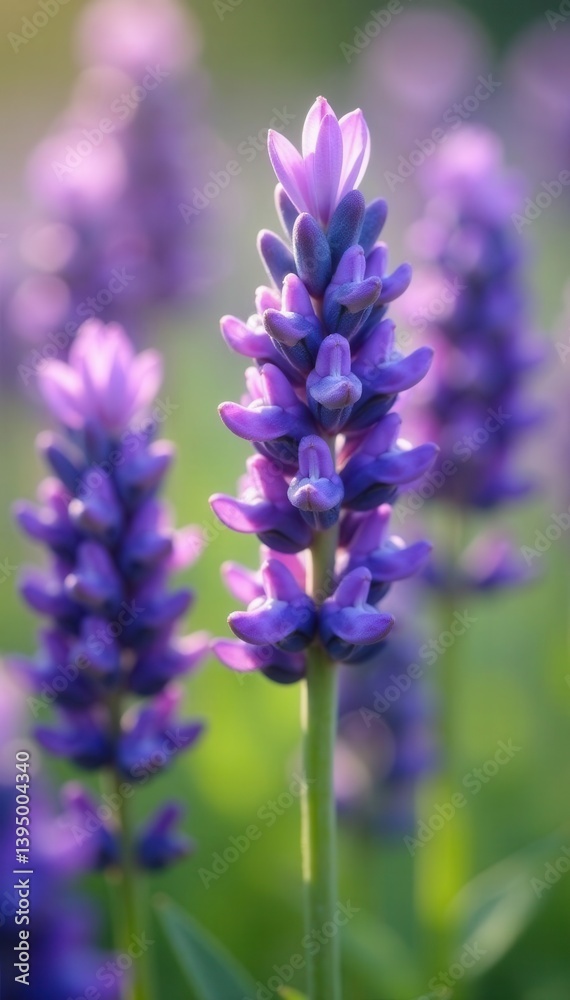 Fototapeta premium Close-up lavender blooms, soft focus background, botanical, peaceful, photo
