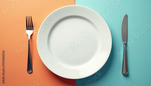 Empty plate with fork and knife, signifying abstinence , fork, fasting, knife