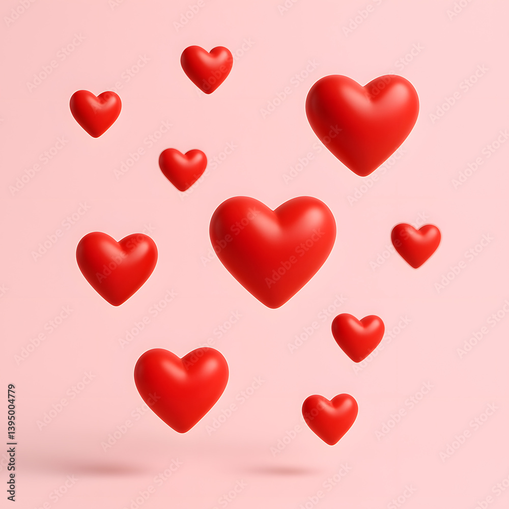3D red hearts floating on soft pink background, romantic minimal abstract love concept, happy Valentine's Day 3D red hearts floating on soft pink background, romantic minimal abstract love concept, happy Valentine's Day