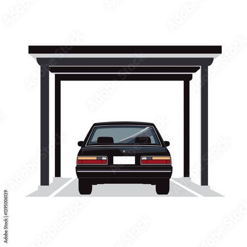 Black Sedan Parked Under a Simple Carport