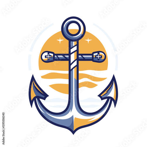 Blue and Yellow Anchor Illustration with Sunset Background