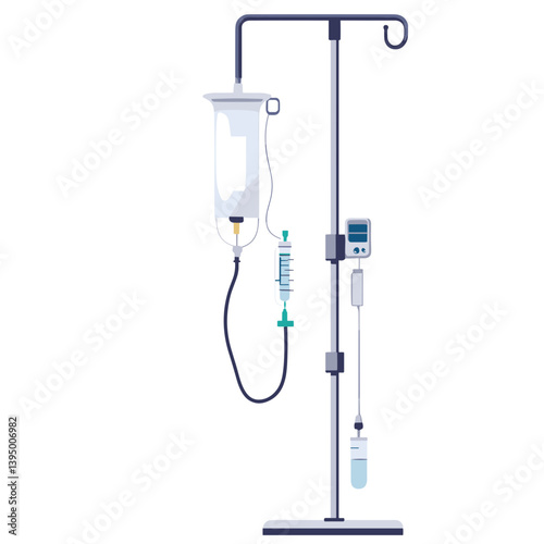 Medical Iv Drip Infusion Stand with Fluid Bag and Accessories