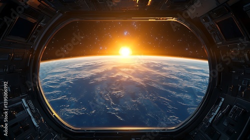 Sunrise Earth View from Spacecraft Window