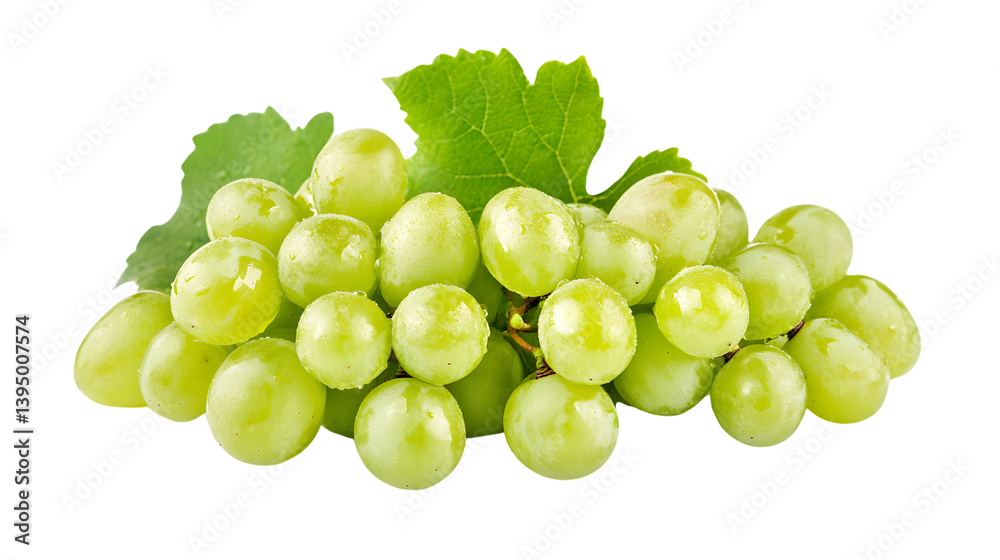Fresh Green Grapes Bunch with Leaves on Transparent Background - High Quality Image Fresh Green Grapes Bunch with Leaves on Transparent Background - High Quality Image