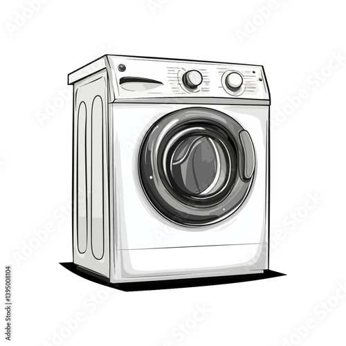 Washing machine, furniture, vector, transparent background, black and white style