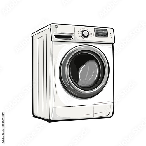 Washing machine, furniture, vector, transparent background, black and white style