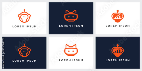 Set of tech bot logo design template