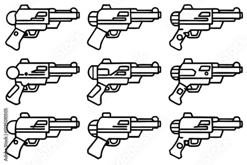 blaster line art energy gun blueprint style sci fi drawing.