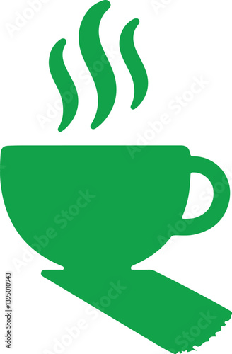 Green Silhouette of a Hot Drink: A vibrant illustration featuring a stylized green cup, steam rising, and a subtle shadow, portraying the warmth of a freshly brewed beverage.