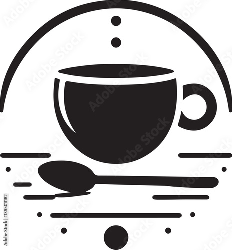 Coffee cup and spoon Icon: A minimalist icon depicts a coffee cup alongside a spoon, representing a serene moment.