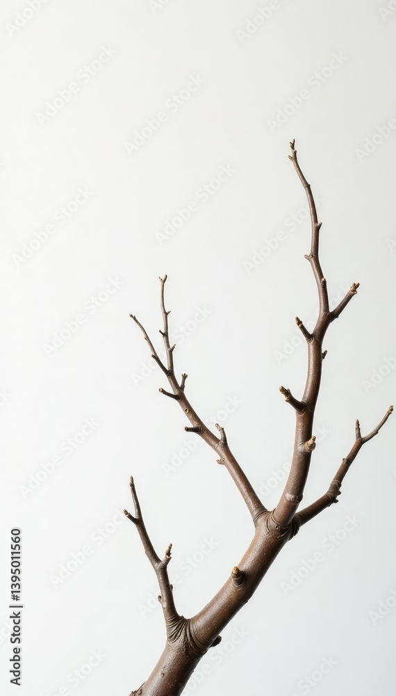 Fissured branches against a stark white backdrop, organic, white Fissured branches against a stark white backdrop, organic, white