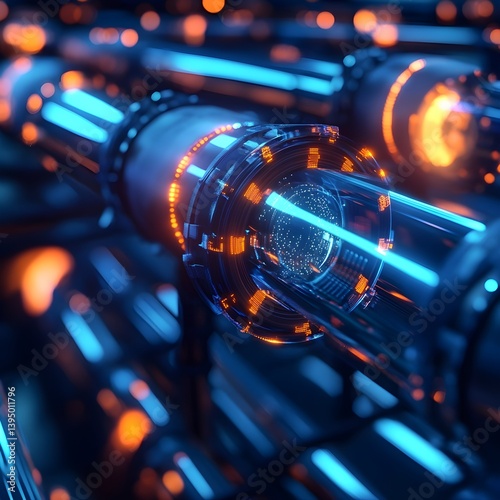 Futuristic glowing tubes with vibrant lighting effects create a high-tech atmosphere. big data concept