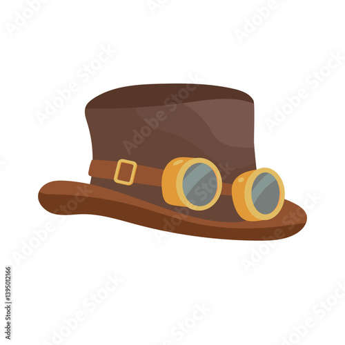 Steampunk hat. Flat vector, clipart illustration isolated on white background.