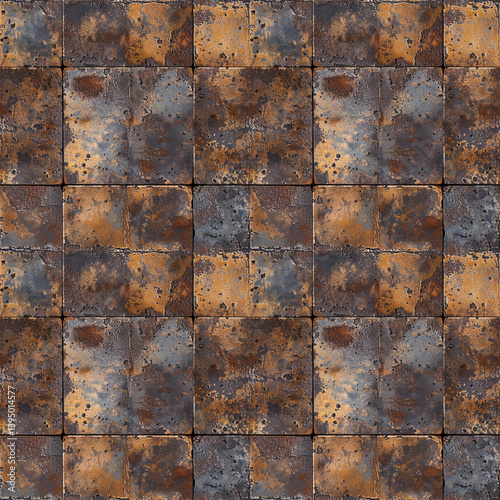 Rustic tile metal texture with rusty grunge brown steel old iron