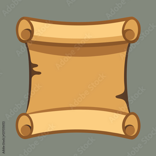 Cartoon scroll with a rolled-up scroll paper, depicting a whimsical, ancient writing tool.