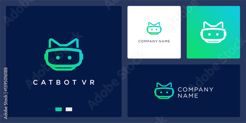 Cat bot vr logo design template